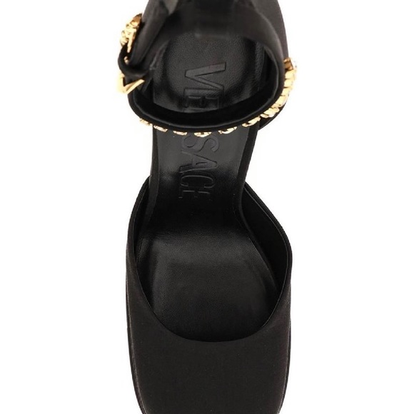 NEW!!! Versace Medusa Head Charm Satin Platform Pumps